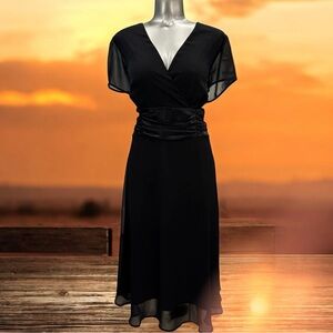 💎💟 Vintage Elegant Black V-Neck Midi Dress